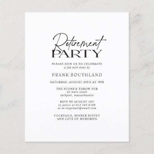 Budget Minimalistische Zwart Wit Pensioen Partij (Voorkant)