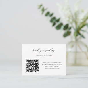 Budget Minimalistische Zwarte Witte Script RSVP QR Notitiekaartje
