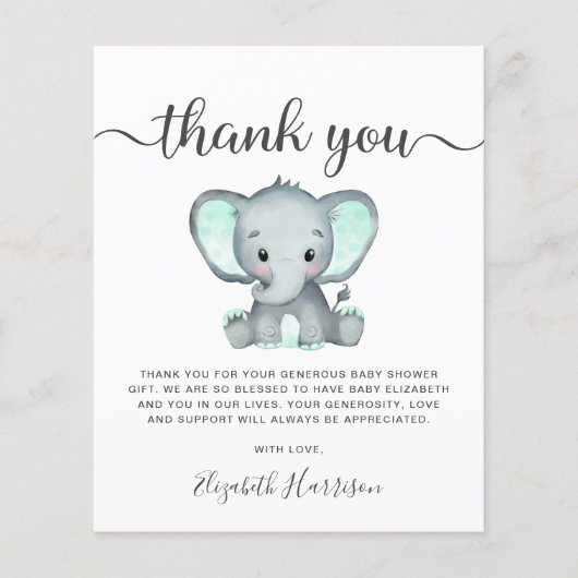 Budget Mint Elephant Baby shower Hartelijk dank (Voorkant)