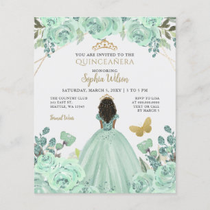 Budget Mint Gold Prinses Quinceañera Uitnodiging