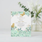 Budget Mint Goud Bloemen Vlinder Zoet 16 Invite (Staand voorkant)