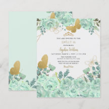 Budget Mint Goud Bloemen Vlinder Zoet 16 Invite