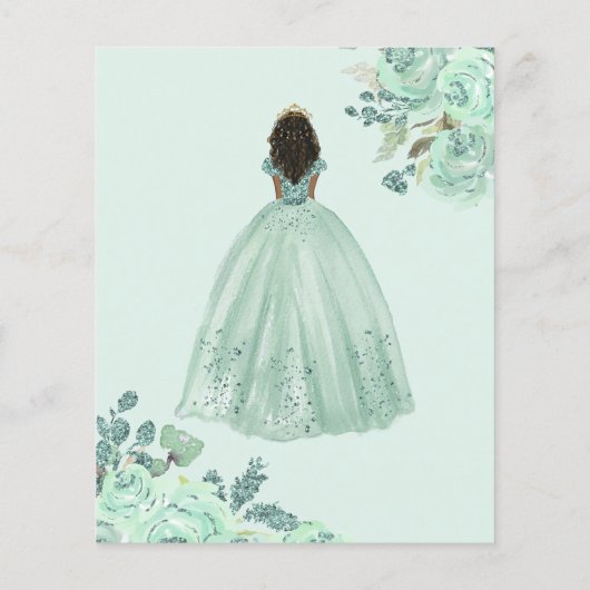 Budget Mint Goud Prinses Sweet 16 Uitnodiging (Achterkant)