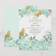 Budget Mint Gouden Vlinder Quinceañera Uitnodiging