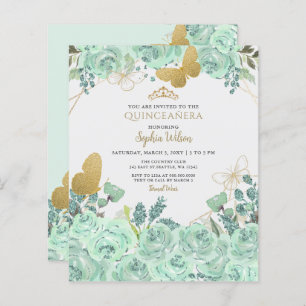Budget Mint Gouden Vlinder Quinceañera Uitnodiging