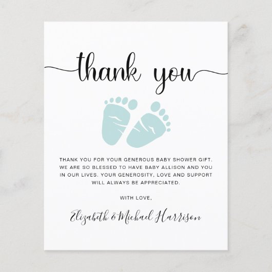 Budget Mint Groen Baby shower Dank u kaart (Voorkant)