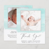 Budget Mint Waterverf Foto geboorteaankondiging (Voorkant / Achterkant)
