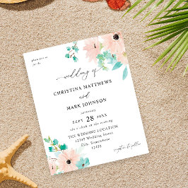 Budget Mintgroene & Roze Bloemige Bruiloft Flyer