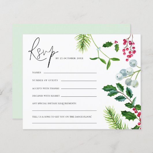 BUDGET Mistletoe Foliage kerstbruiloft RSVP (Voorkant / Achterkant)