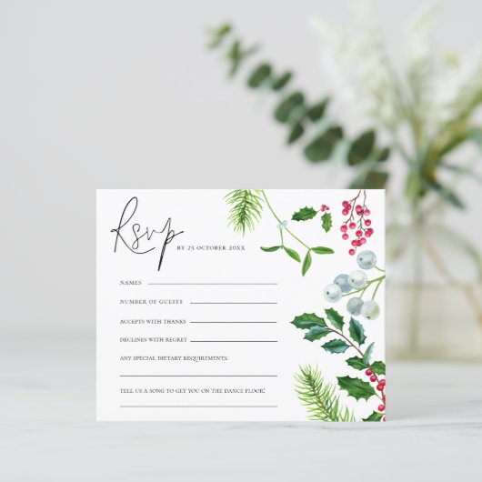 BUDGET Mistletoe Foliage kerstbruiloft RSVP (Staand voorkant)