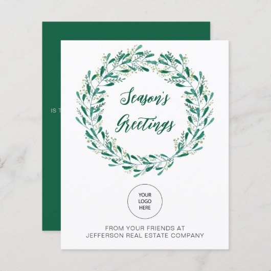 Budget Mistletoe Wreate Logo Business Holiday Card (Voorkant / Achterkant)