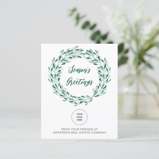 Budget Mistletoe Wreate Logo Business Holiday Card (Staand voorkant)