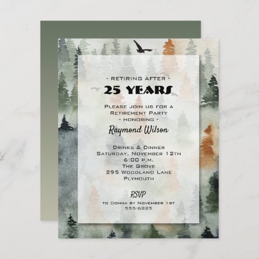 Budget Misty Forest Retirement Invitations (Voorkant / Achterkant)