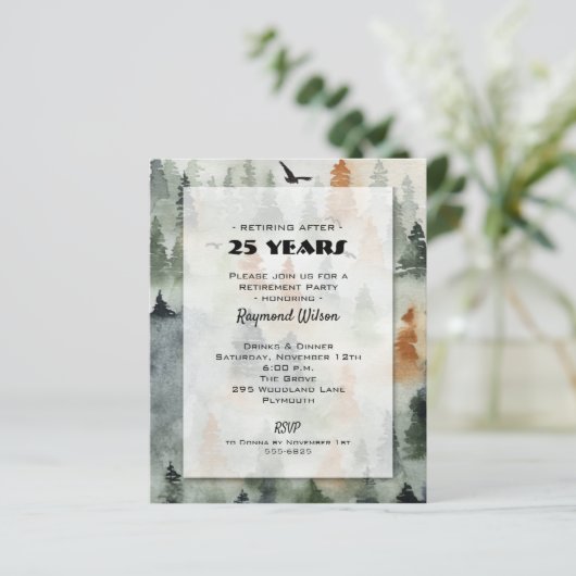 Budget Misty Forest Retirement Invitations (Staand voorkant)