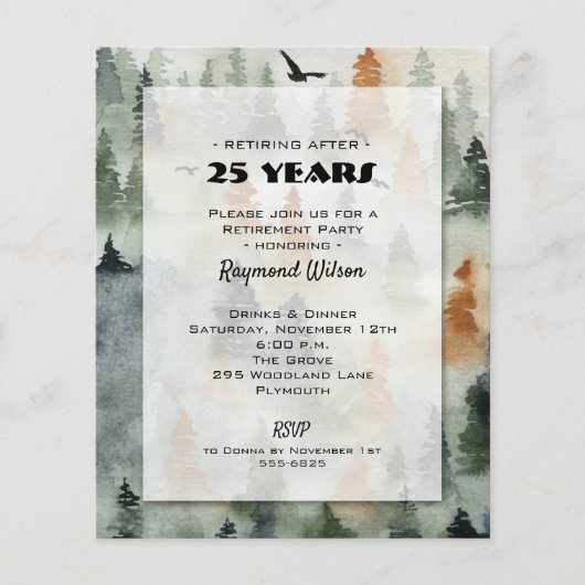 Budget Misty Forest Retirement Invitations (Voorkant)