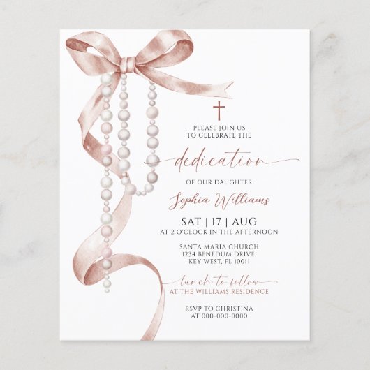 Budget Mocha Bow & Rozenkrans Toewijding Uitnodigi (Voorkant)