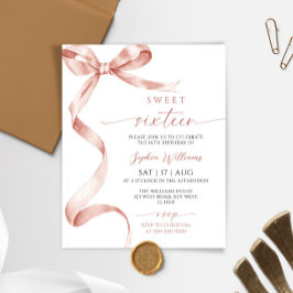 Budget Mocha Bow Sweet 16 Verjaardag Uitnodiging