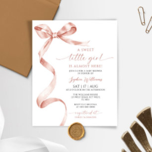 Budget Mocha Bow Sweet Girl Baby shower Uitnodigin