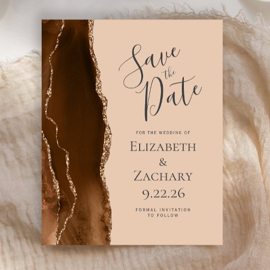 Budget Mocha Brown Gold Agate Tan Save the Date