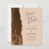 Budget Mocha Brown Gold Agate Tan Save the Date (Voorkant)