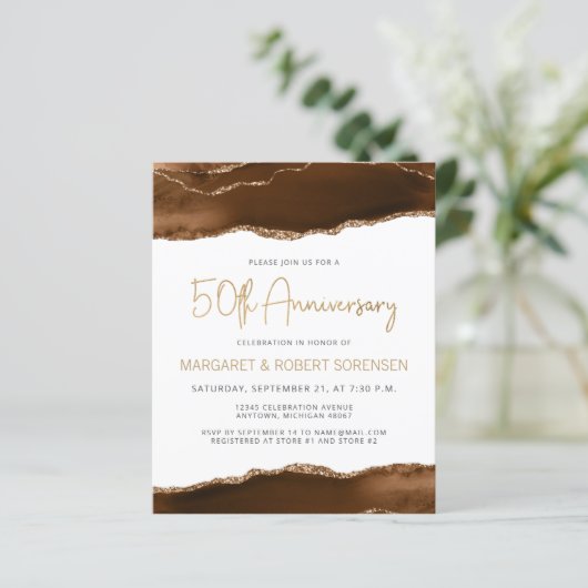 Budget Mocha Gold Agate 50th Anniversary Invite (Staand voorkant)