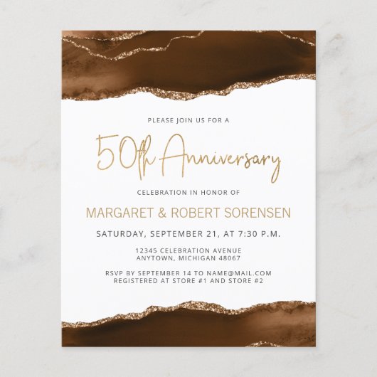 Budget Mocha Gold Agate 50th Anniversary Invite (Voorkant)