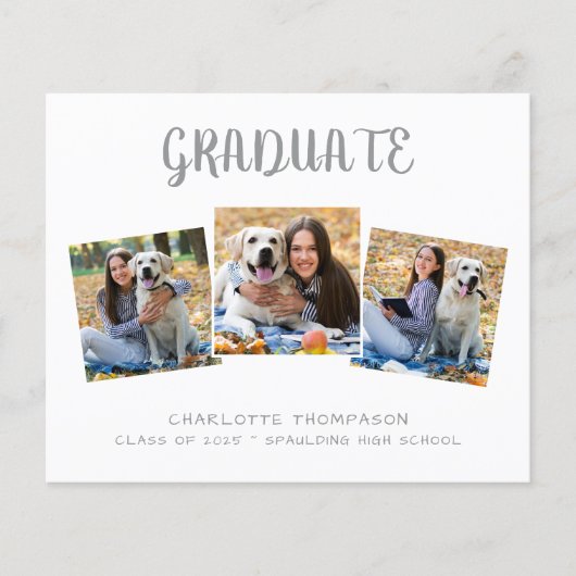 Budget Modern 3 Foto Afstuderen Uitnodiging (Voorkant)