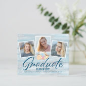 Budget Modern 3 Foto Strand Afstudeer Uitnodiging (Staand voorkant)