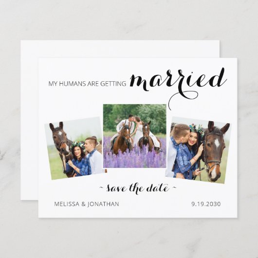 Budget Modern 3 Fotopaard sparen de datum uitnodig (Voorkant / Achterkant)