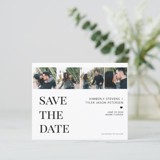 Budget modern 4 foto collage bruiloft opslaan datu (Staand voorkant)