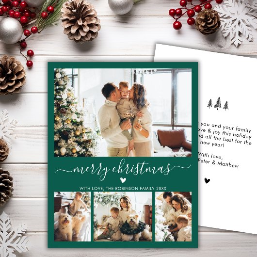 Budget Modern 4 Foto Collage Groene Kerst Kaart