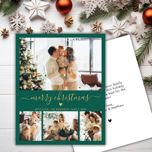 Budget Modern 4 Foto Collage Groene Kerst Kaart