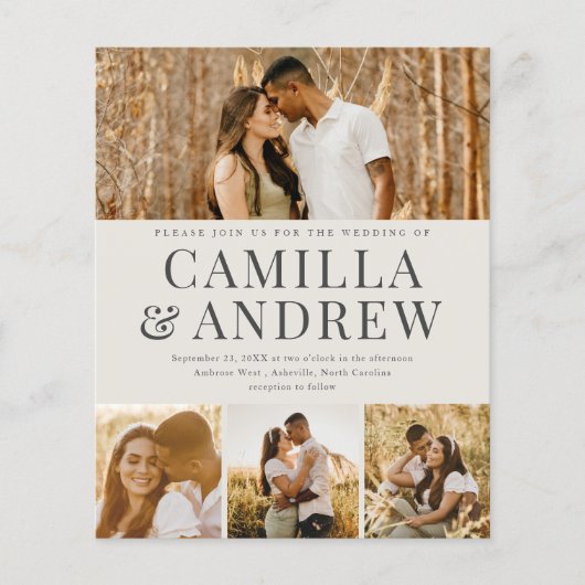 Budget Modern 4 Foto QR Code Bruiloft uitnodiging (Voorkant)