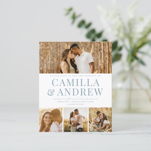 Budget Modern 4 Foto QR Code Bruiloft uitnodiging (Staand voorkant)