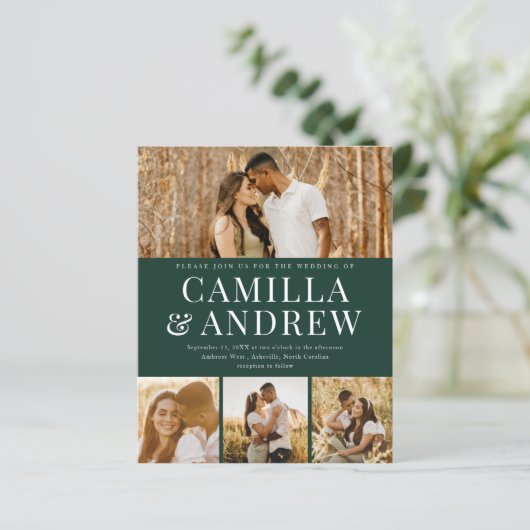 Budget Modern 4 Foto QR Code Bruiloft uitnodiging (Staand voorkant)