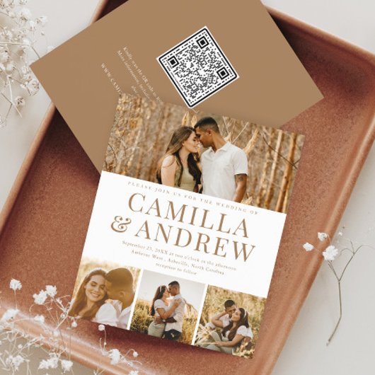 Budget Modern 4 Foto QR Code Bruiloft uitnodiging