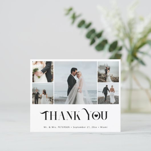 Budget modern 5 foto collage bruiloft dank u (Staand voorkant)