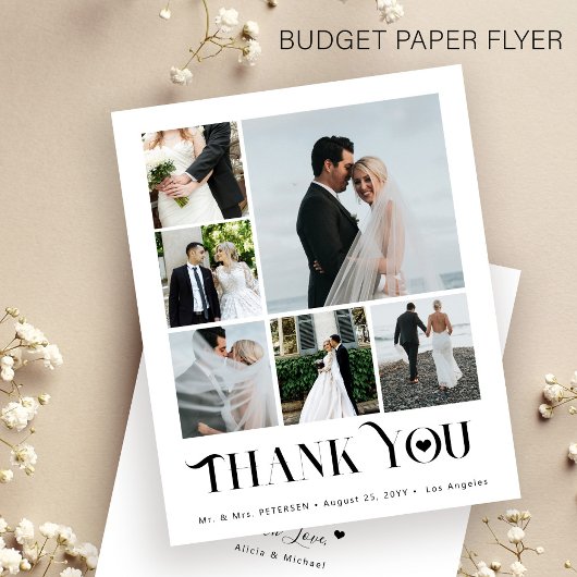 Budget modern 6 foto collage bruiloft dank u flyer