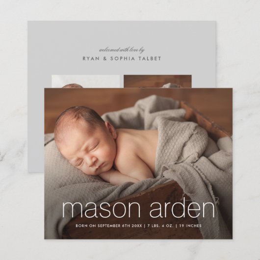 Budget Modern Baby Foto geboorteaankondiging (Voorkant / Achterkant)