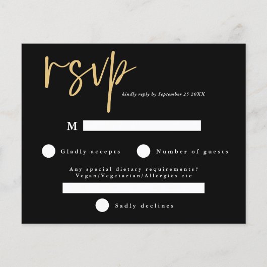 Budget Modern Black and Gold Wedding RSVP (Voorkant)