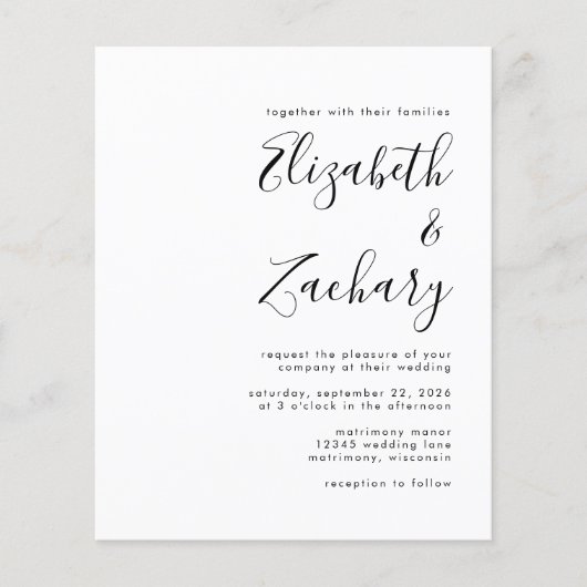 Budget Modern Black and White Wedding Invitation (Voorkant)