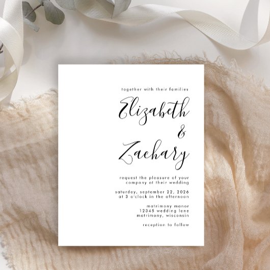 Budget Modern Black and White Wedding Invitation