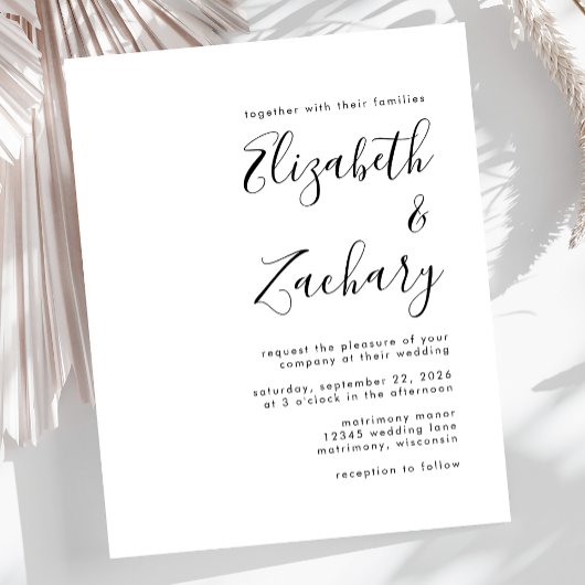 Budget Modern Black and White Wedding Invitation