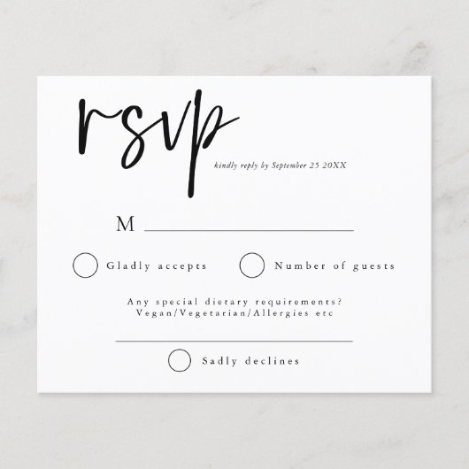 Budget Modern Black and White Wedding RSVP (Voorkant)