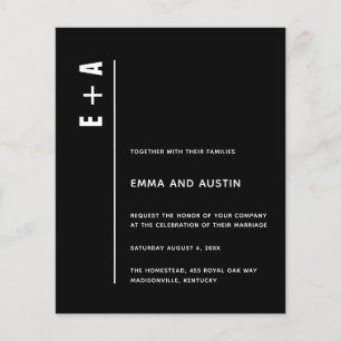 Budget Modern Black Bold Initialen Wedding Invite