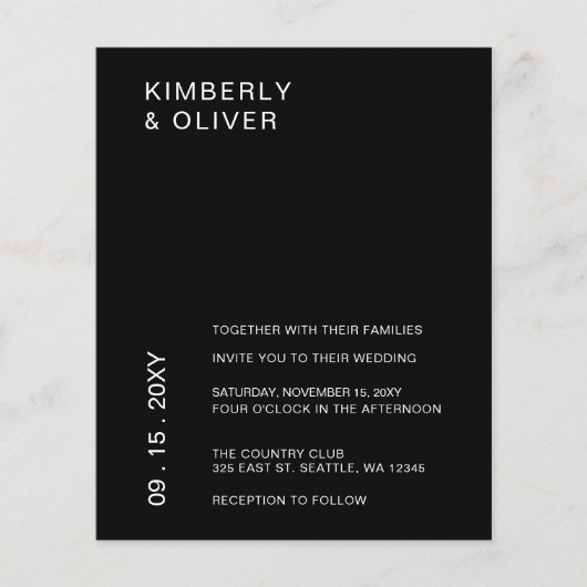 Budget Modern Black Wedding Uitnodiging (Voorkant)