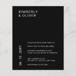 Budget Modern Black Wedding Uitnodiging