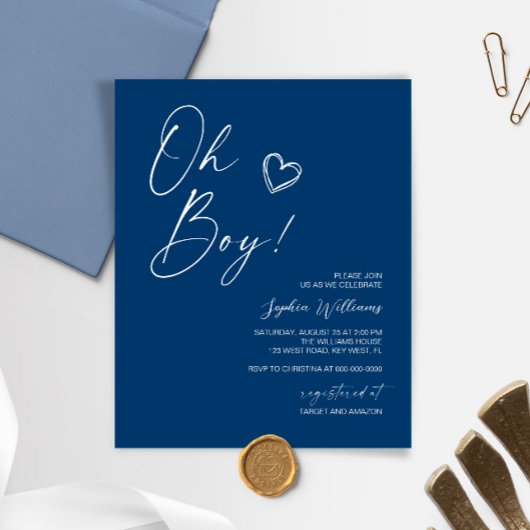 Budget Modern Blauw Baby shower Uitnodiging