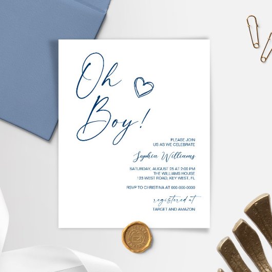 Budget Modern Blauw Baby shower Uitnodiging