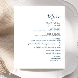 Budget Modern Blauwgroen Blue Script Wedding Menu